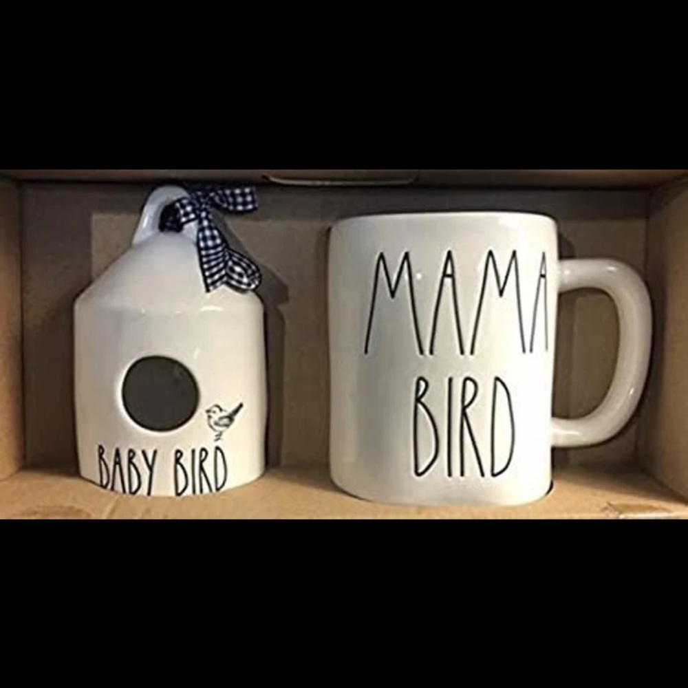 Rae Dunn birdhouse and mug set